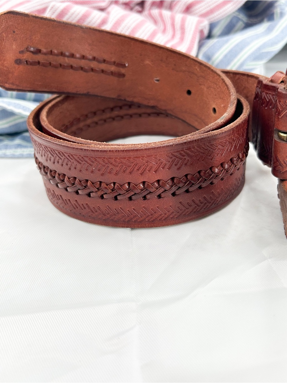 Vintage Ralph Lauren Belt Tooled Leather Western Braided Embossed Small - Picture 2 of 13